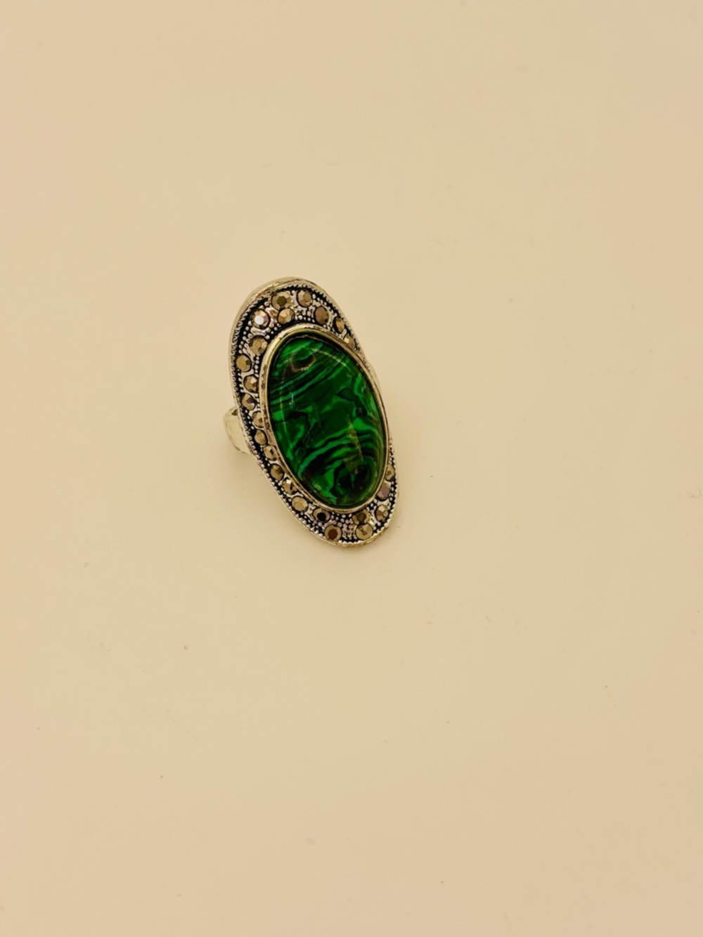 Statement Green Malachite Ring – Size 9, Silver-Tone Band - Picture 9 of 10